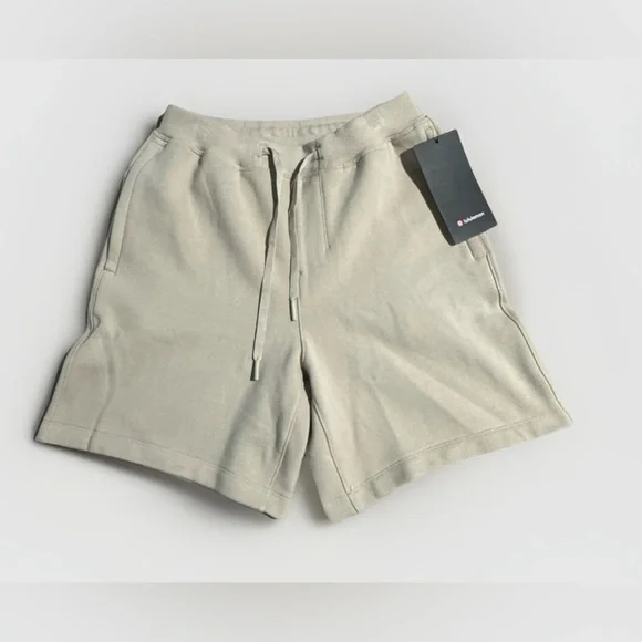 Lululemon NWT Men’s XS Steady State beige tan cream Cotton Fleece Shorts MOVT - Picture 1 of 4